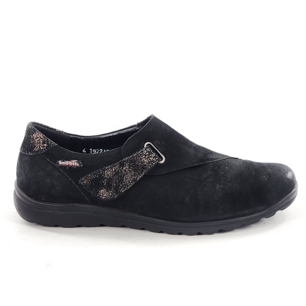 MEPHISTO Mobils Black Nubuck Keather Hook & Loop Sneakers